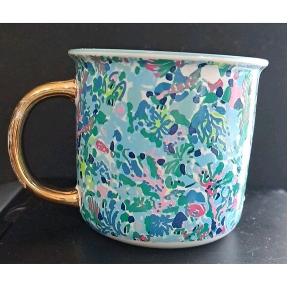 Lilly Pulitzer Mug Multicolor Underwater Design With Gold Colored Handle FLAW - Picture 3 of 9